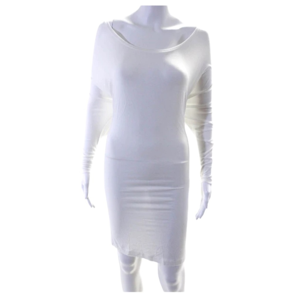 Feel the Piece Scoop Neck Long Sleeve White Dress One Size‎